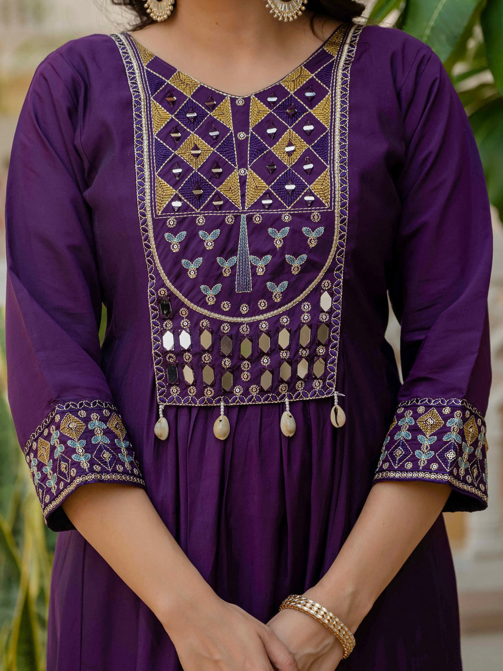 Vedant Vastram Roman Silk Hand Work & Embroidery Work Stitched Kurta Pant Dupatta Set-Purple