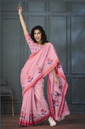 Anaita Pink Designer Weaving Handloom Linen Saree With Blouse