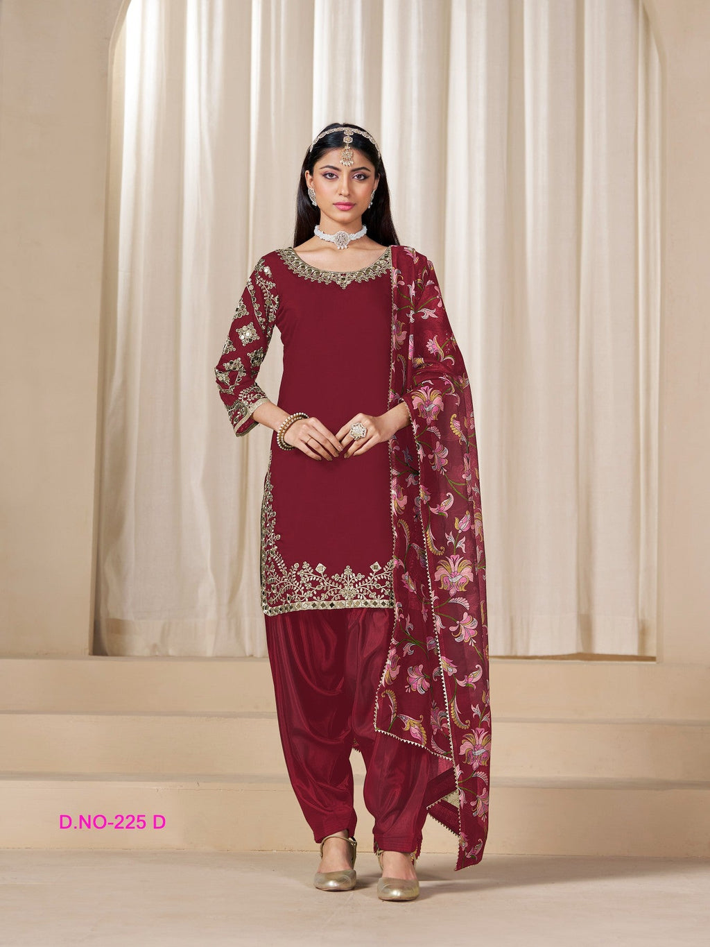 Anaita Blood-Red Premium Embroidered Roman Silk Salwar Suit