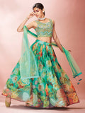 Myra Green Art Silk Embroidered Mirror Work Lehenga