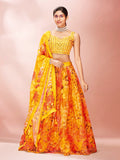 Myra Yellow Art Silk Embroidered Mirror Work Lehenga