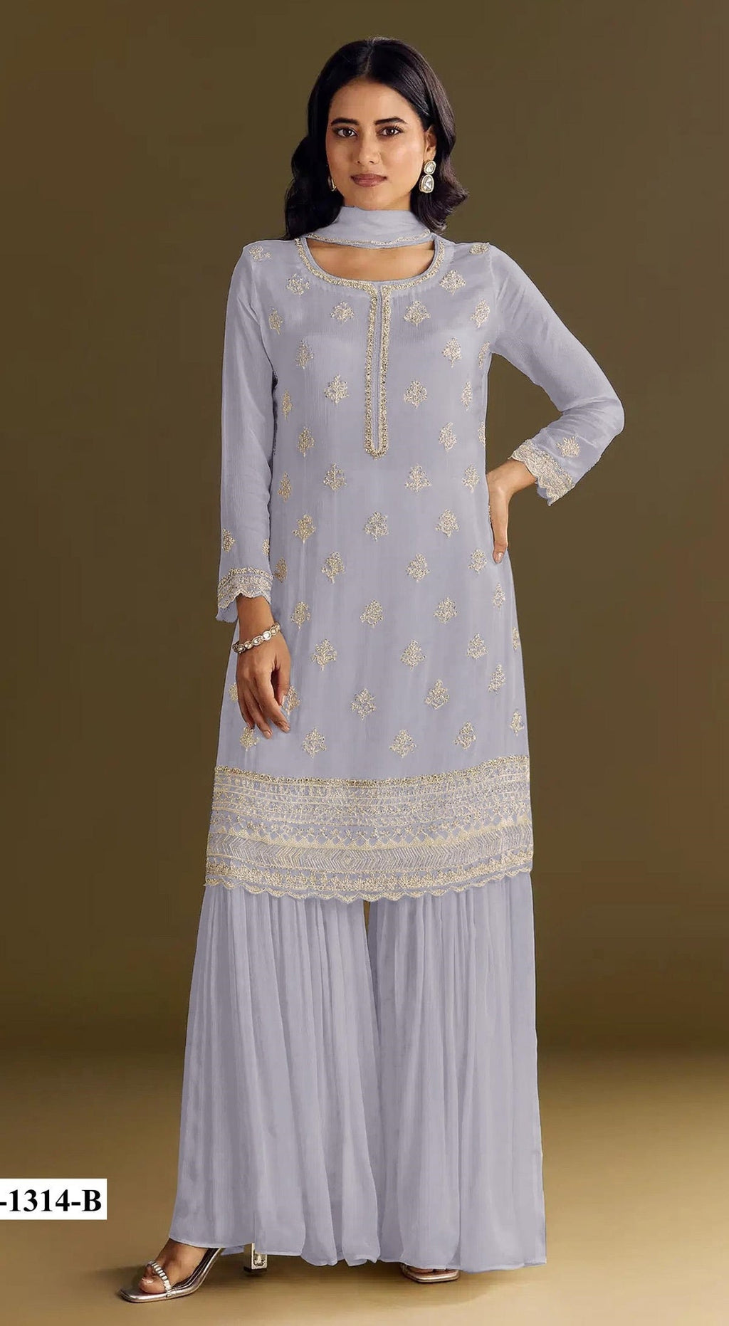 Anaita Lavender Heavy Chinon Suit With Embroidery Bits Work