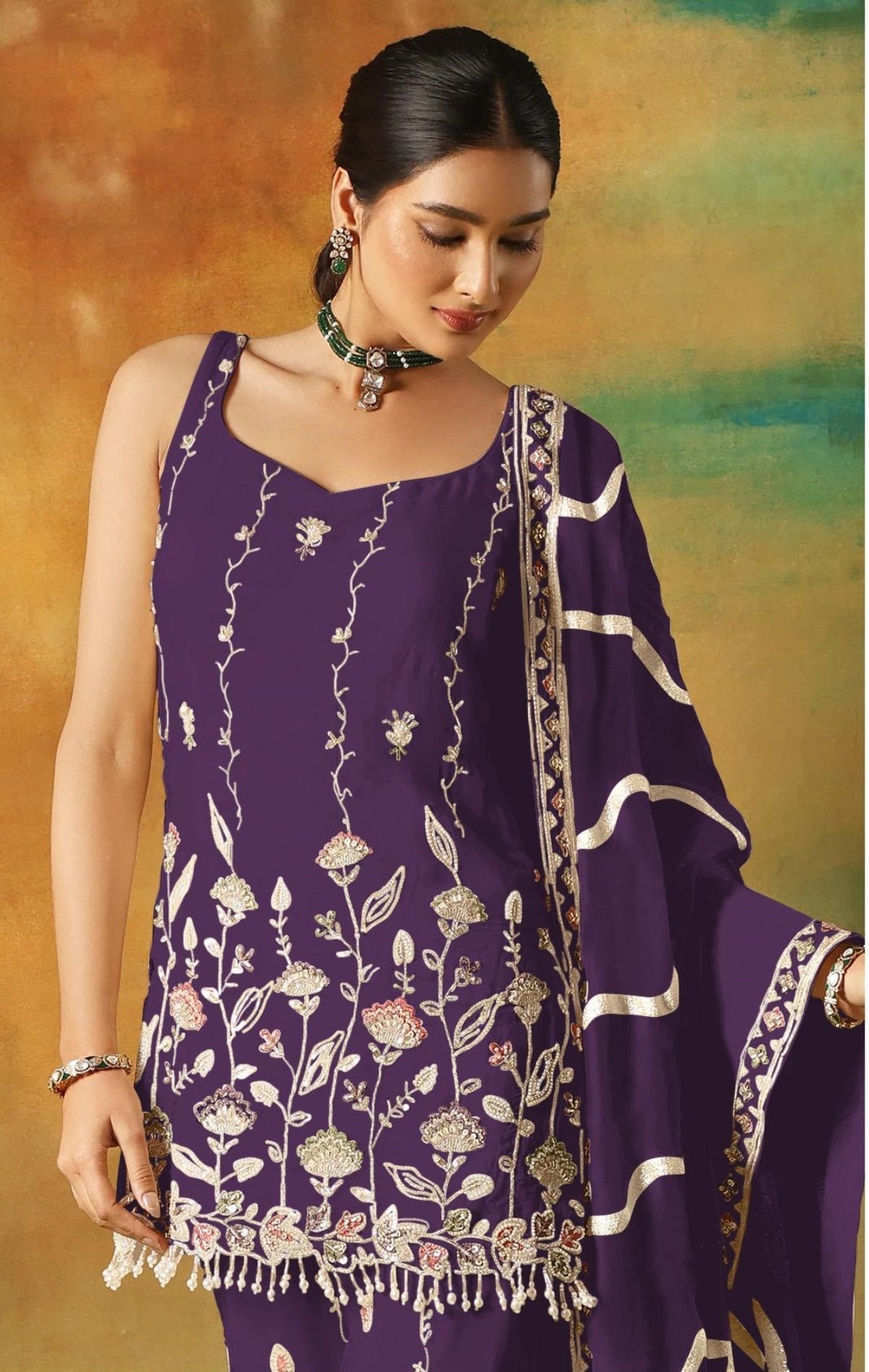 Anaita Violet Heavy Fox Georgette Suit With Embroidery Work