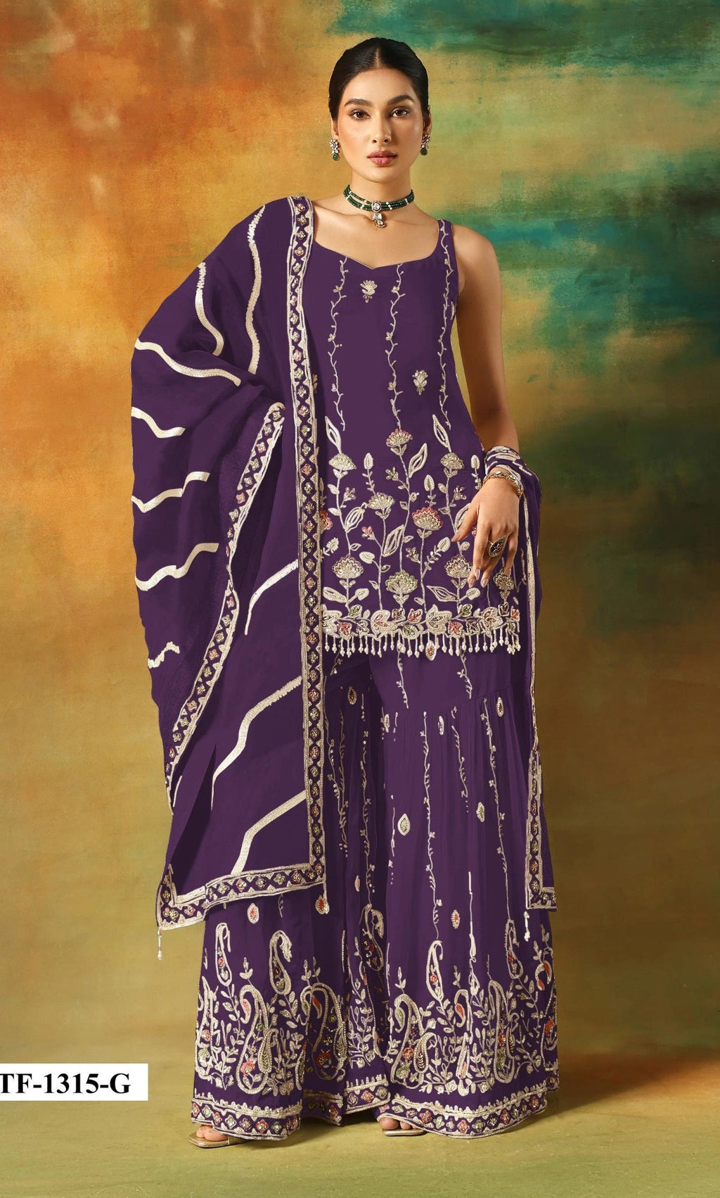Anaita Violet Heavy Fox Georgette Suit With Embroidery Work