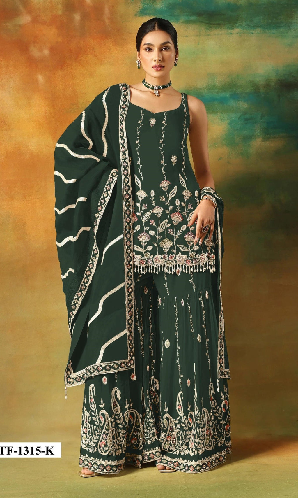 Anaita Dark Green Heavy Fox Georgette Suit With Embroidery Work