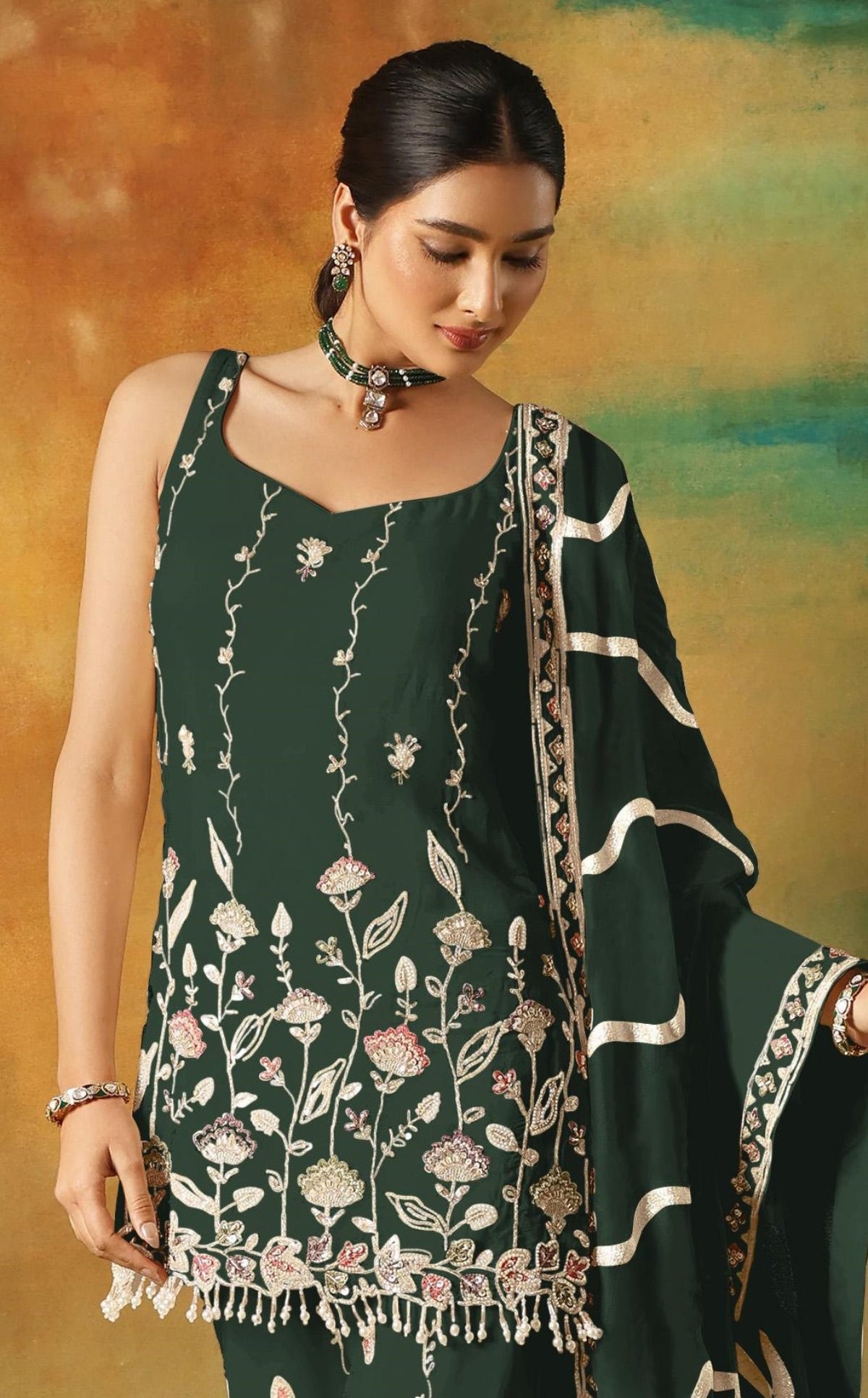Anaita Dark Green Heavy Fox Georgette Suit With Embroidery Work