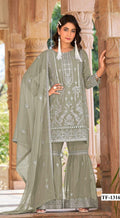 Anaita Sea Green Nylon Organza Suit With Embroidery & Mirror Work