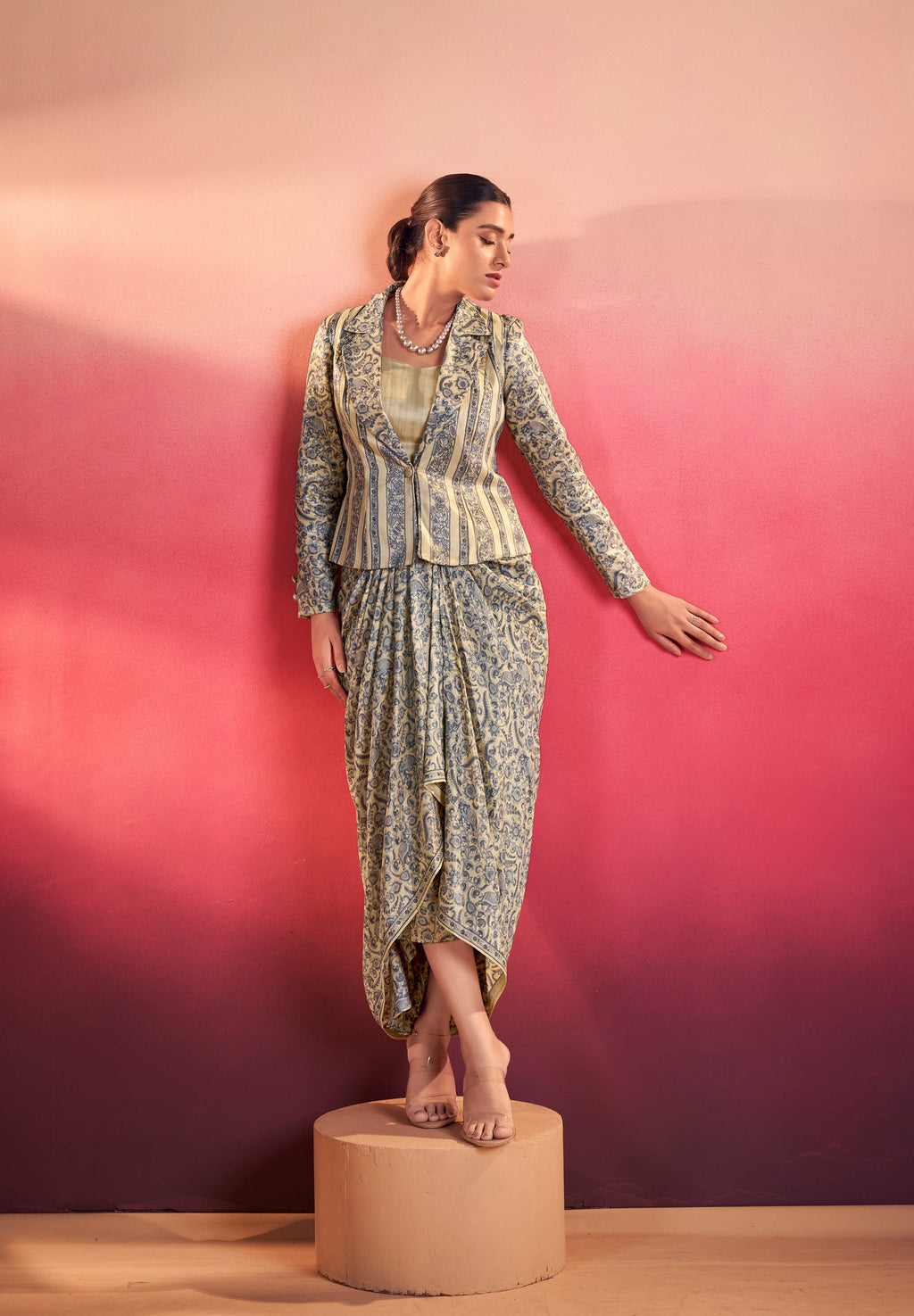 Lorenvalley Fashion Multicolor Tasar Silk Printed Blouse Chic Layer and Stylish Bottom Co-ord Set
