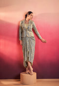 Lorenvalley Fashion Multicolor Tasar Silk Printed Blouse Chic Layer and Stylish Bottom Co-ord Set