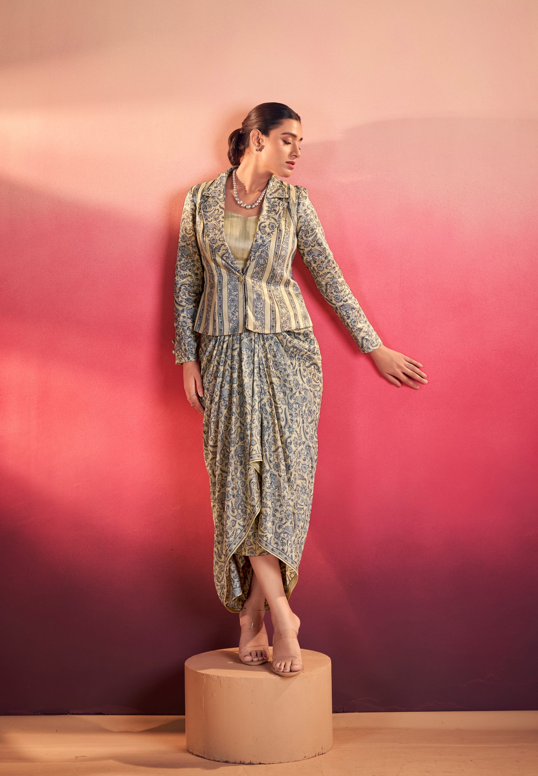 Lorenvalley Fashion Multicolor Tasar Silk Printed Blouse Chic Layer and Stylish Bottom Co-ord Set