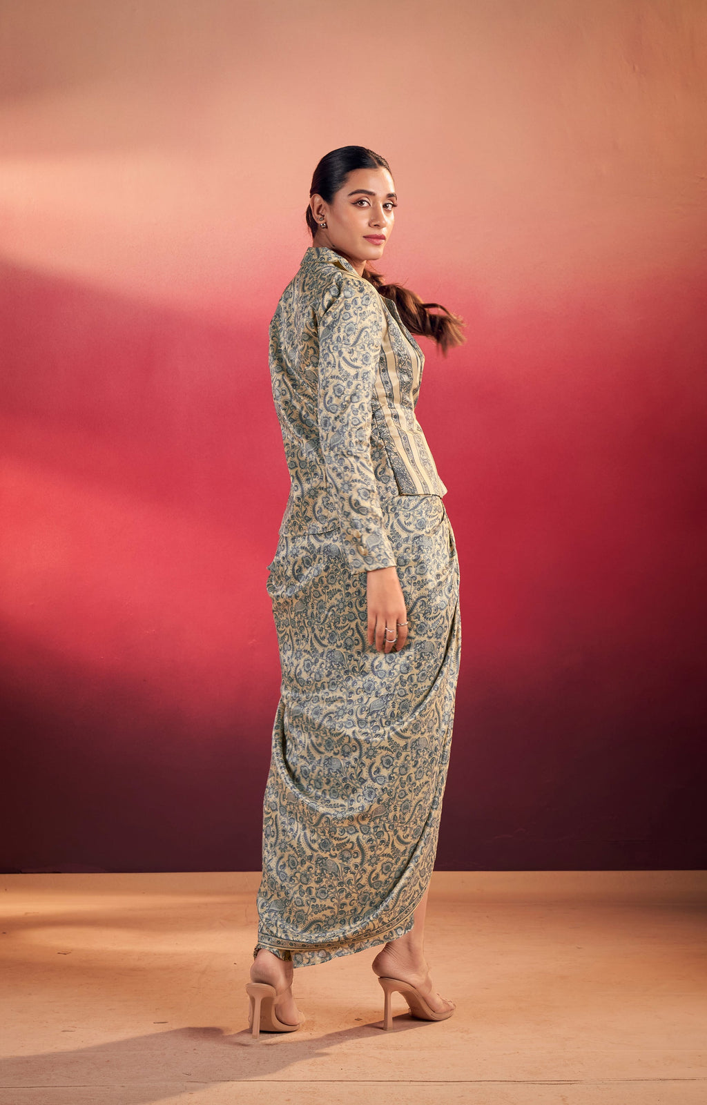 Lorenvalley Fashion Multicolor Tasar Silk Printed Blouse Chic Layer and Stylish Bottom Co-ord Set
