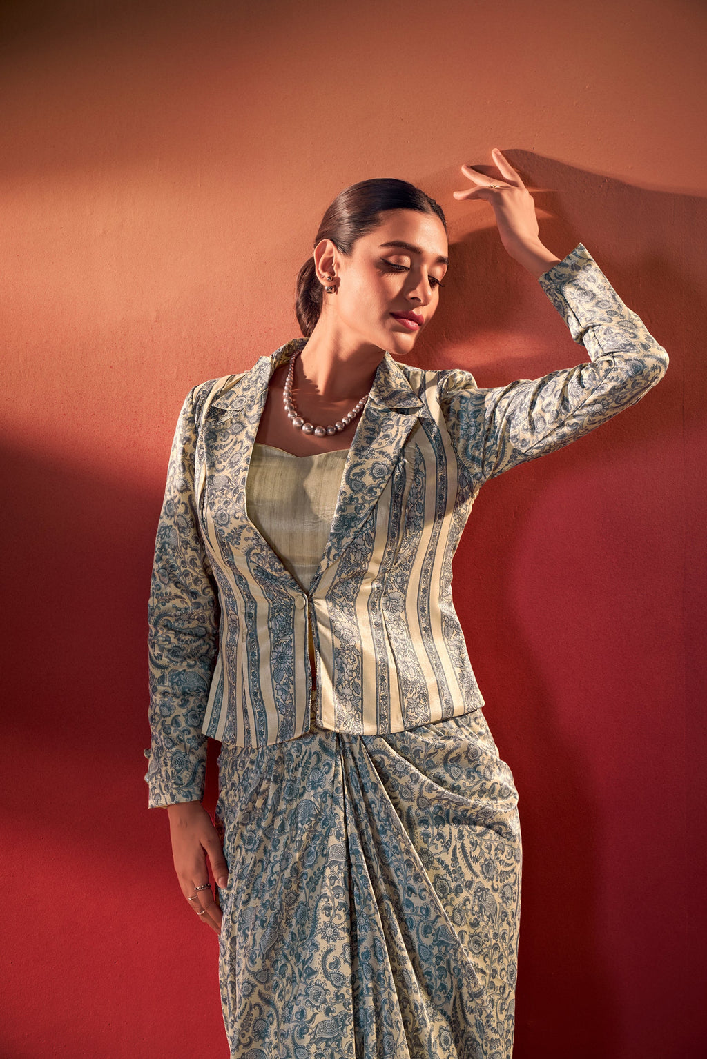 Lorenvalley Fashion Multicolor Tasar Silk Printed Blouse Chic Layer and Stylish Bottom Co-ord Set