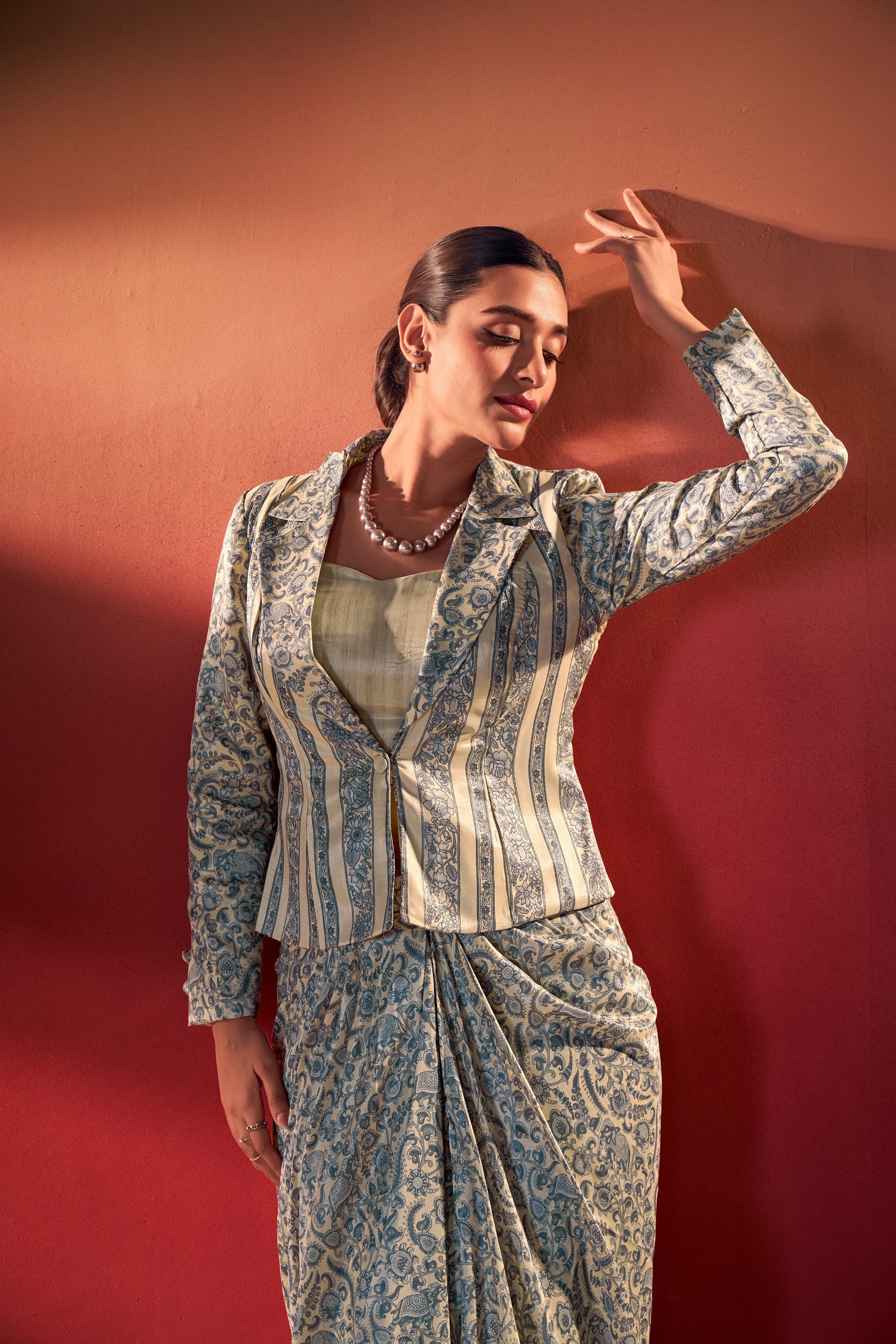 Lorenvalley Fashion Multicolor Tasar Silk Printed Blouse Chic Layer and Stylish Bottom Co-ord Set