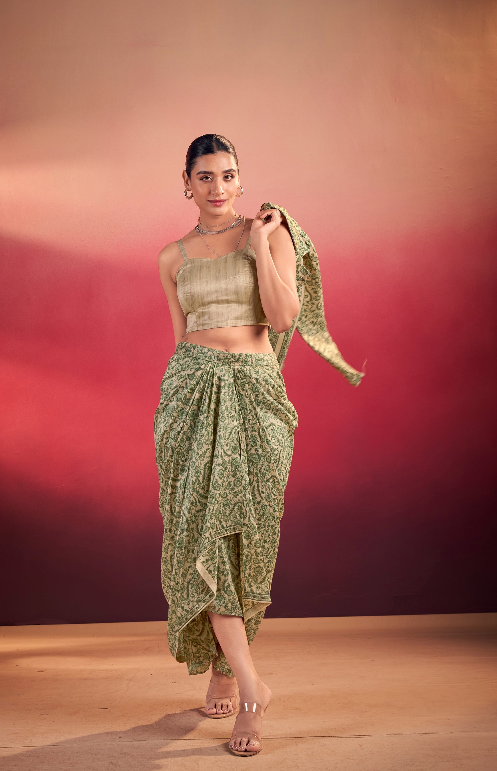 Lorenvalley Fashion Multicolor Tasar Silk Printed Blouse Chic Layer and Stylish Bottom Co-ord Set