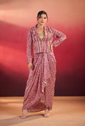 Lorenvalley Fashion Multicolor Tasar Silk Printed Blouse Chic Layer and Stylish Bottom Co-ord Set