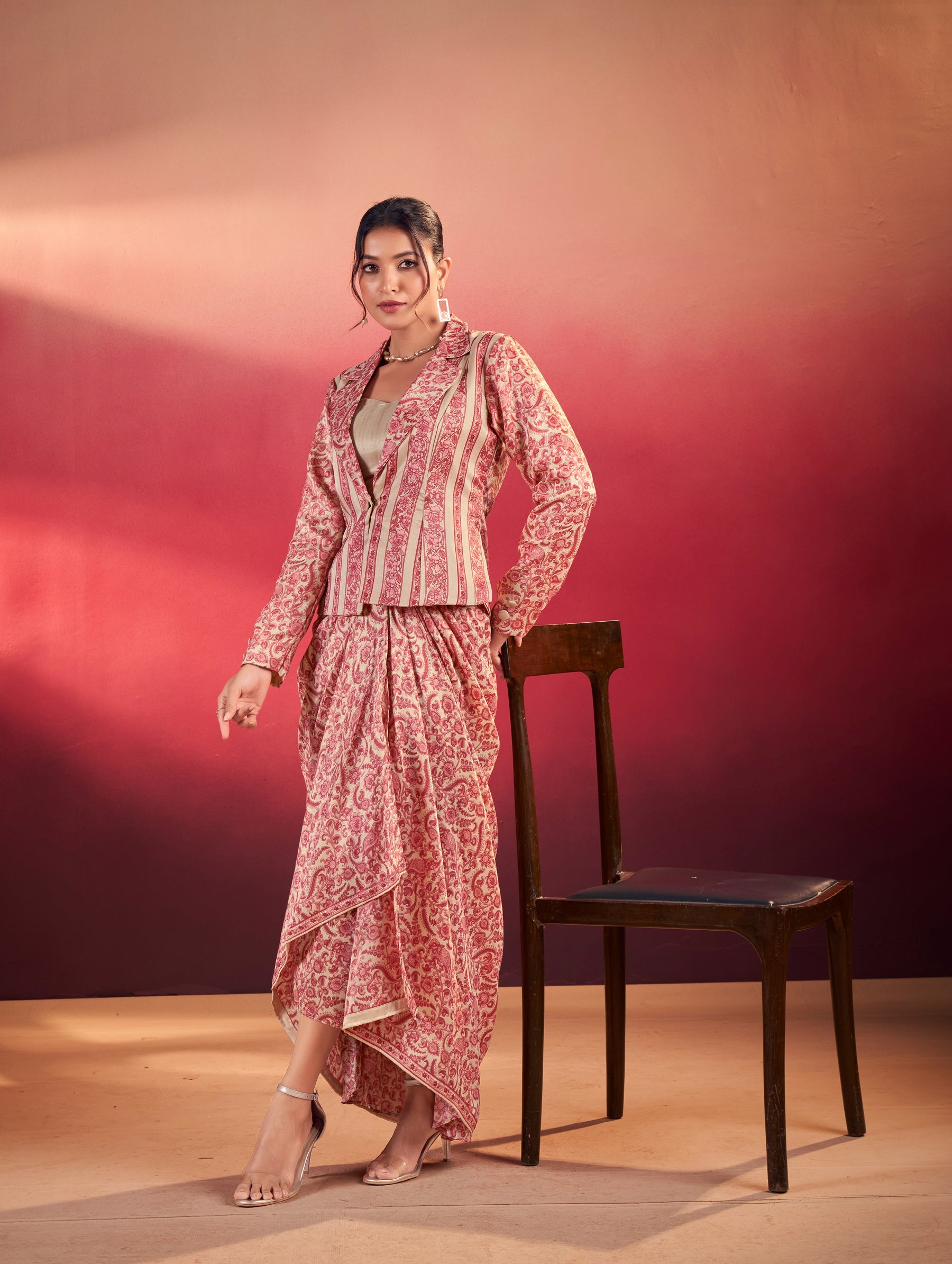 Lorenvalley Fashion Multicolor Tasar Silk Printed Blouse Chic Layer and Stylish Bottom Co-ord Set