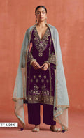 Anaita Maroon Heavy Velvet Suit With Embroidery Work