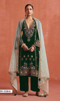Anaita Dark Green Heavy Velvet Suit With Embroidery Work