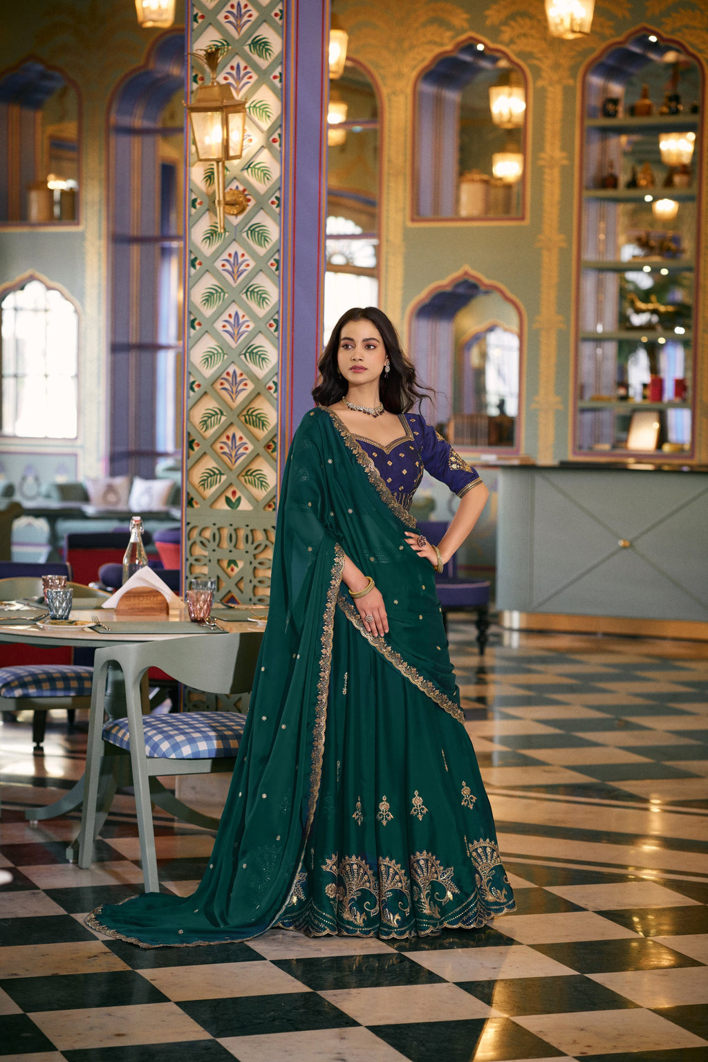 Lorenvalley Fashion Teal Rangoli Silk Sequins and Thread Embroidery Work Lehenga Choli with Dupatta