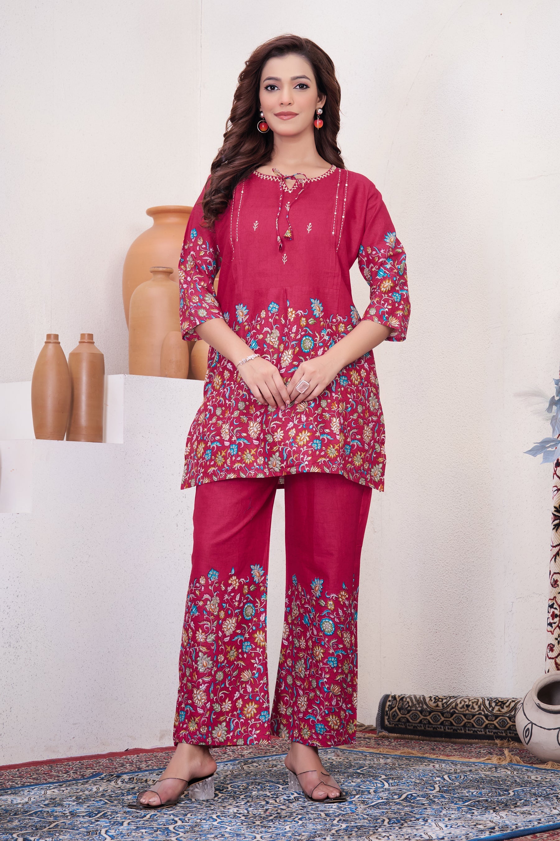 Lorenvalley Fashion Pink Pure Cotton Elegant & Trendy Printed Design Co-Ord Set
