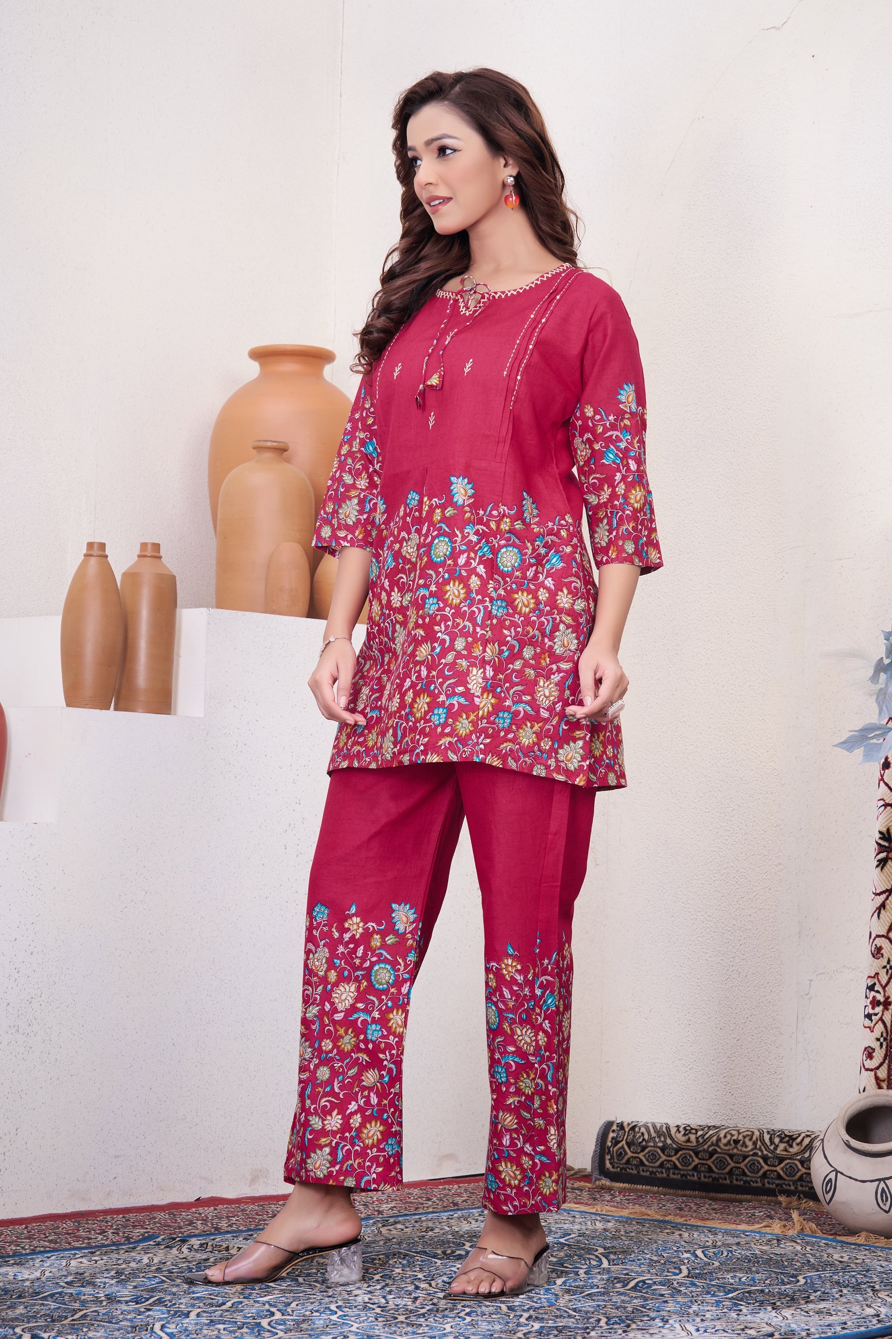 Lorenvalley Fashion Pink Pure Cotton Elegant & Trendy Printed Design Co-Ord Set