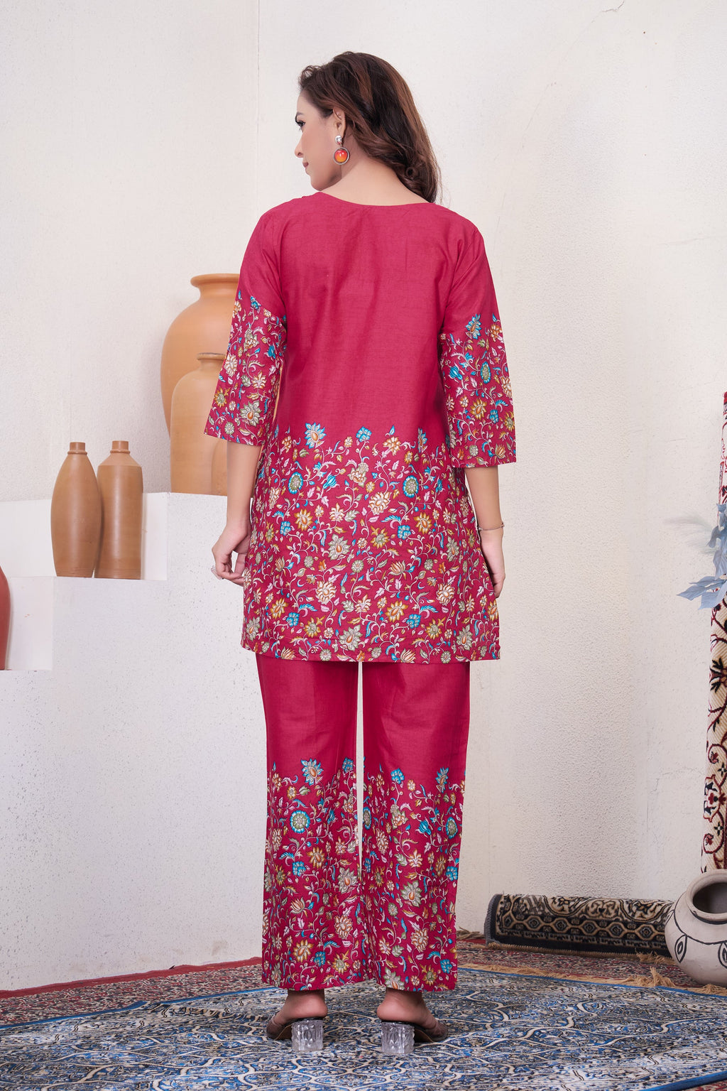 Lorenvalley Fashion Pink Pure Cotton Elegant & Trendy Printed Design Co-Ord Set