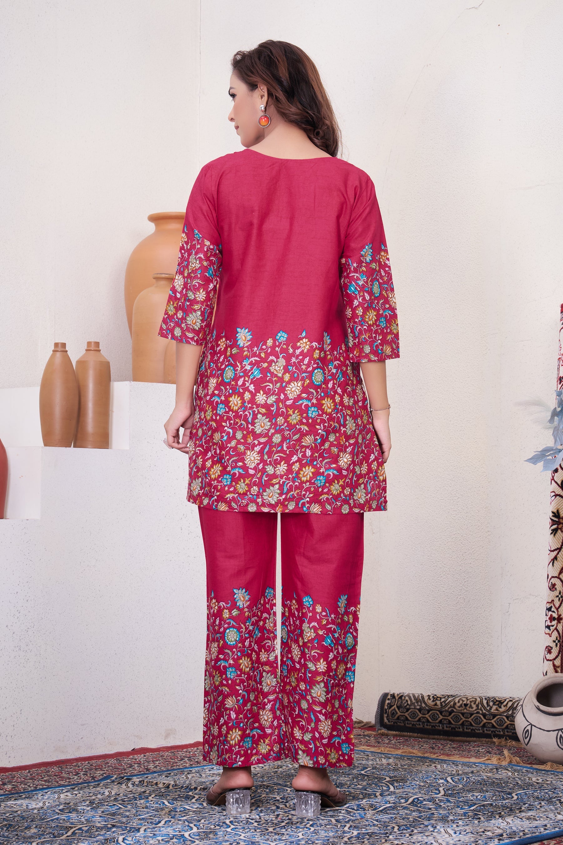 Lorenvalley Fashion Pink Pure Cotton Elegant & Trendy Printed Design Co-Ord Set