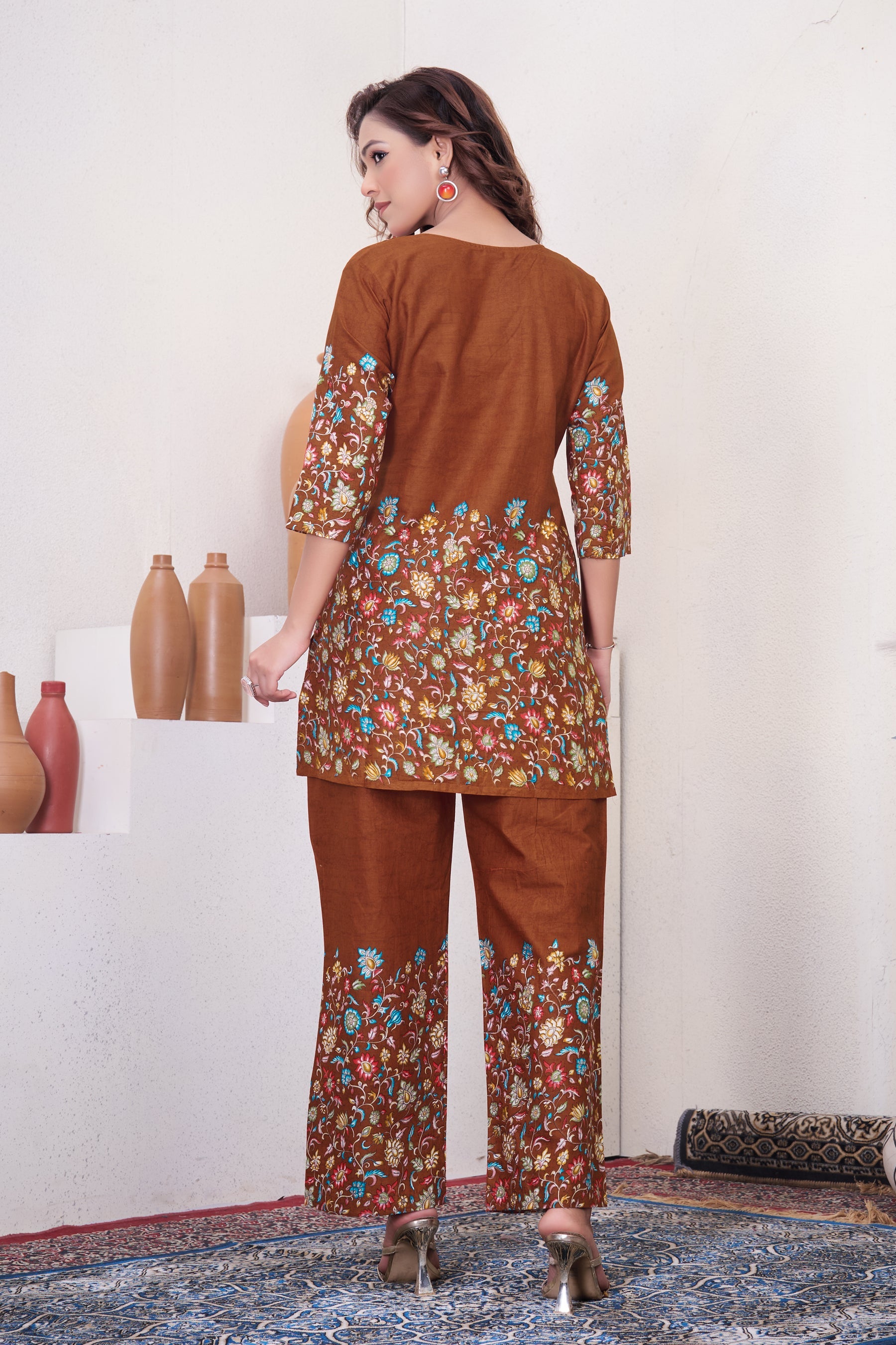 Lorenvalley Fashion Rust Pure Cotton Elegant & Trendy Printed Design Co-Ord Set