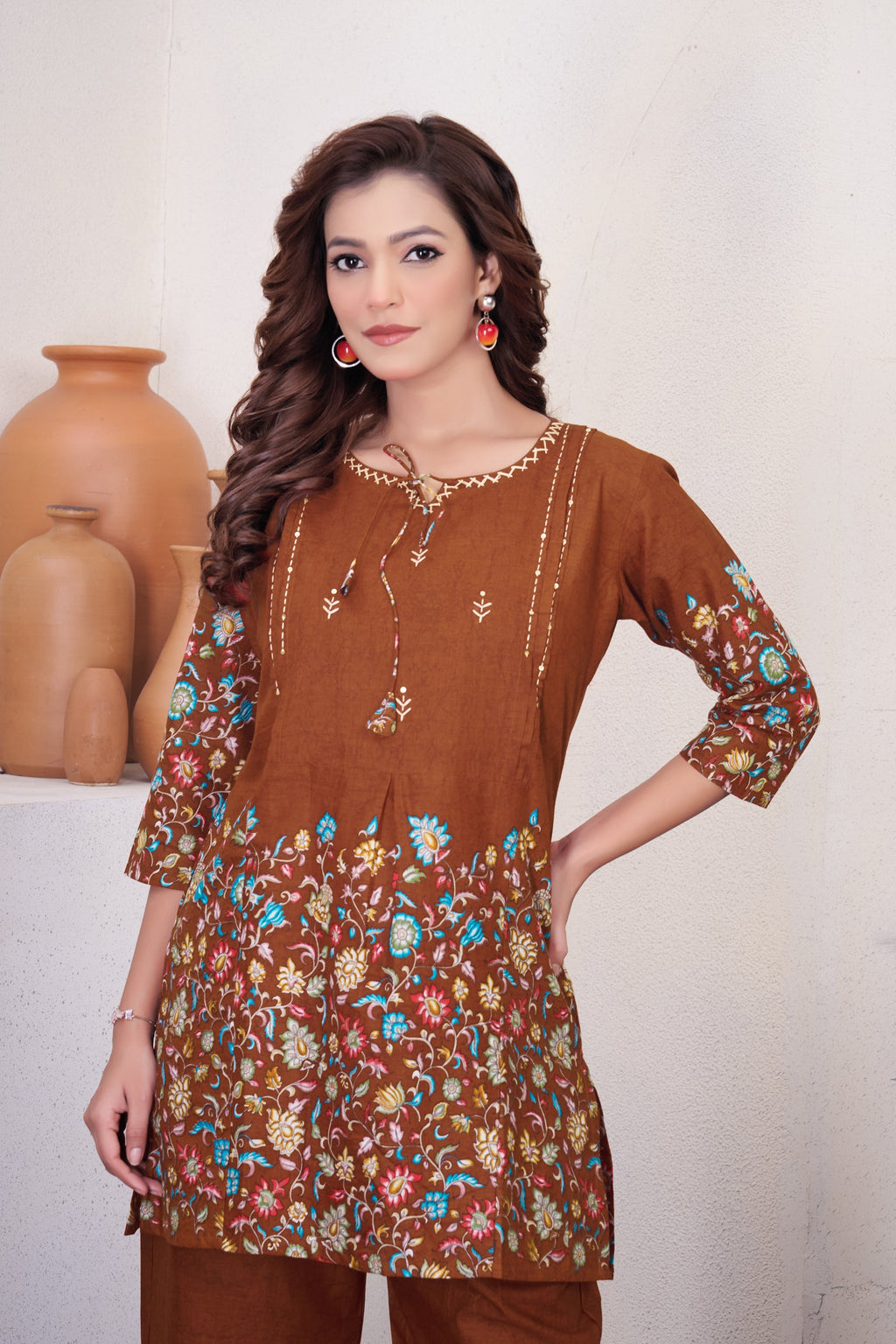 Lorenvalley Fashion Rust Pure Cotton Elegant & Trendy Printed Design Co-Ord Set