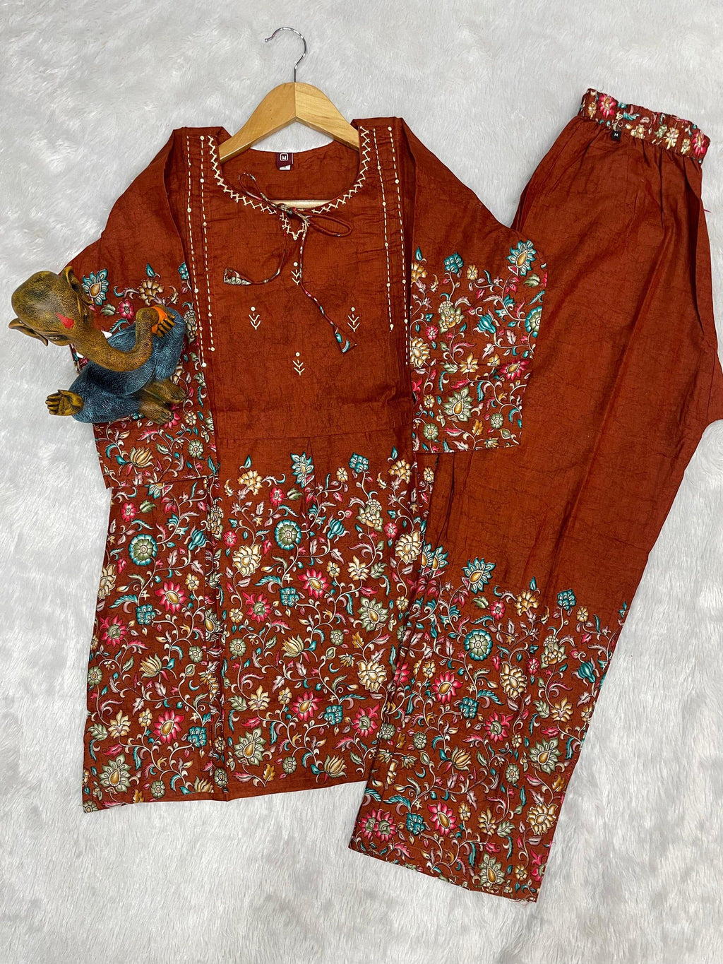 Lorenvalley Fashion Rust Pure Cotton Elegant & Trendy Printed Design Co-Ord Set