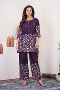 Lorenvalley Fashion Wine Pure Cotton Elegant & Trendy Printed Design Co-Ord Set