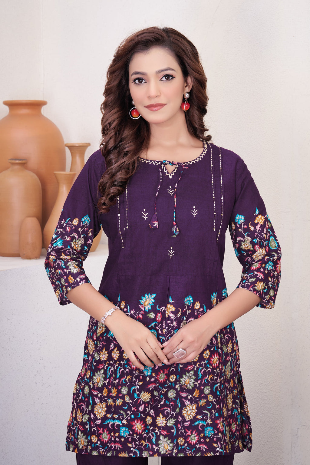 Lorenvalley Fashion Wine Pure Cotton Elegant & Trendy Printed Design Co-Ord Set