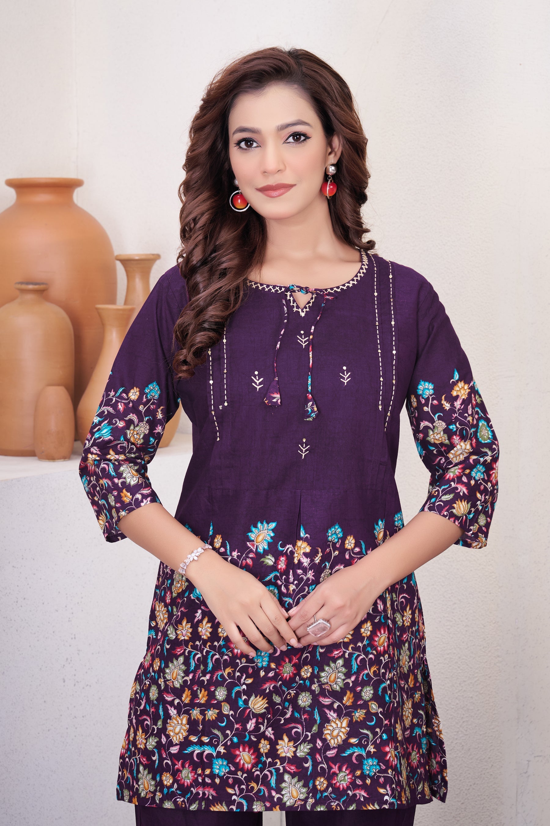 Lorenvalley Fashion Wine Pure Cotton Elegant & Trendy Printed Design Co-Ord Set