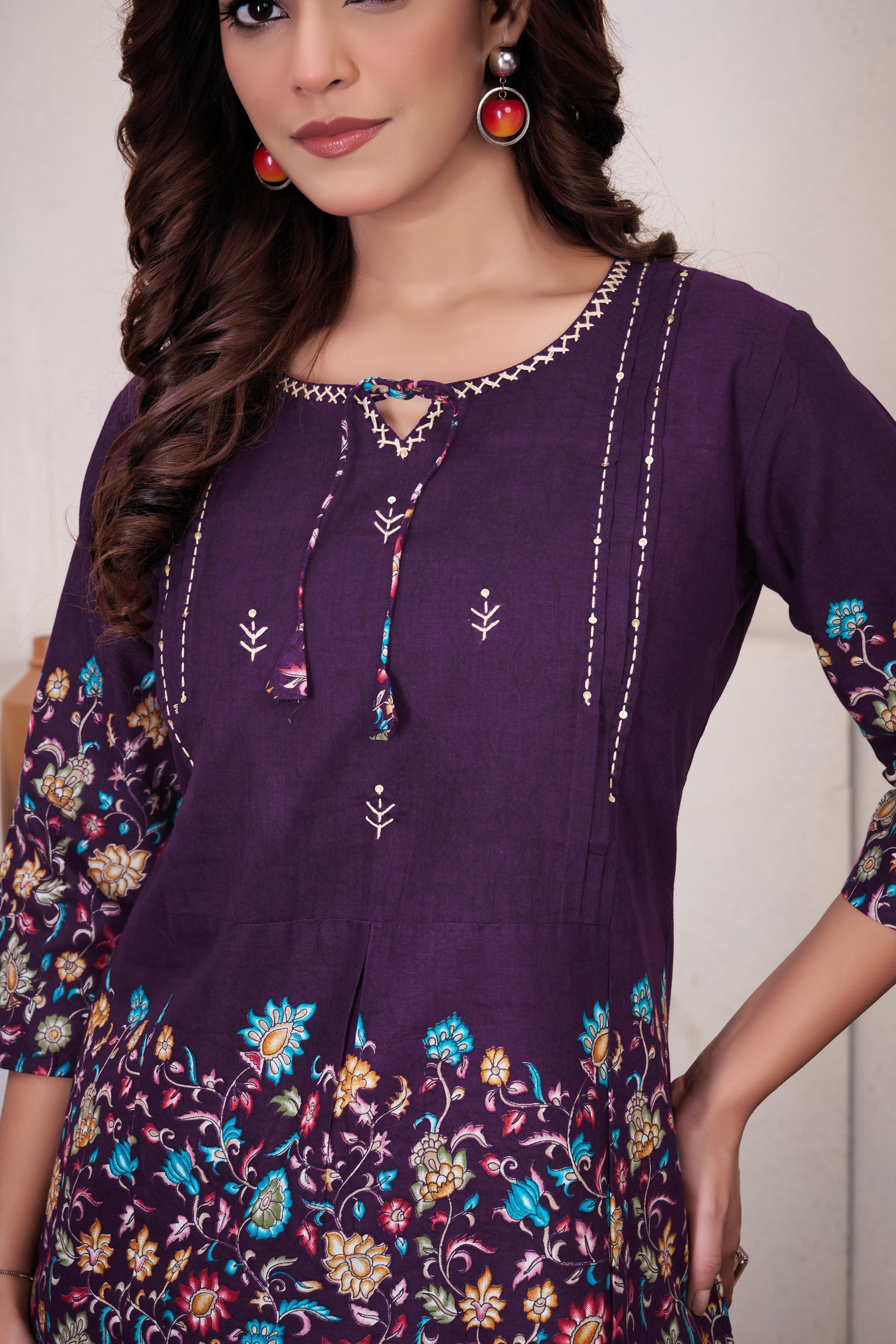 Lorenvalley Fashion Wine Pure Cotton Elegant & Trendy Printed Design Co-Ord Set