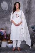 Lorenvalley Fashion White Roman Silk Multi Embroidery Thread With Hand Work Kurta Pant Dupatta