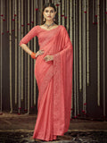Myra Peach Organza Heavy Embroidered Saree