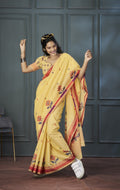 Anaita Yellow Designer Weaving Handloom Linen Saree With Blouse