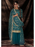 Myra Dark Firozi Net Embroidered Sharara Suit