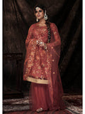 Myra Dark Orange Net Embroidered Sharara Suit
