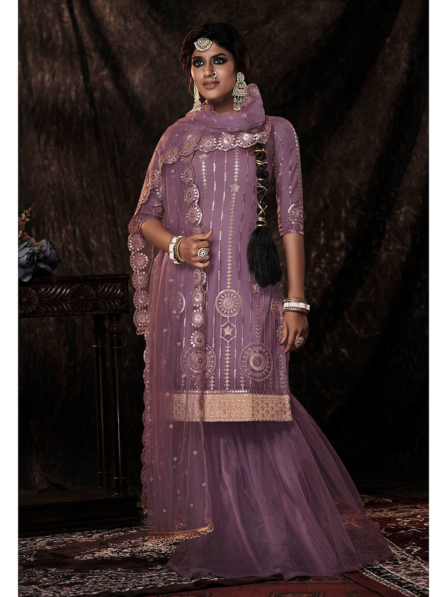 Myra Onion Net Embroidered Sharara Suit
