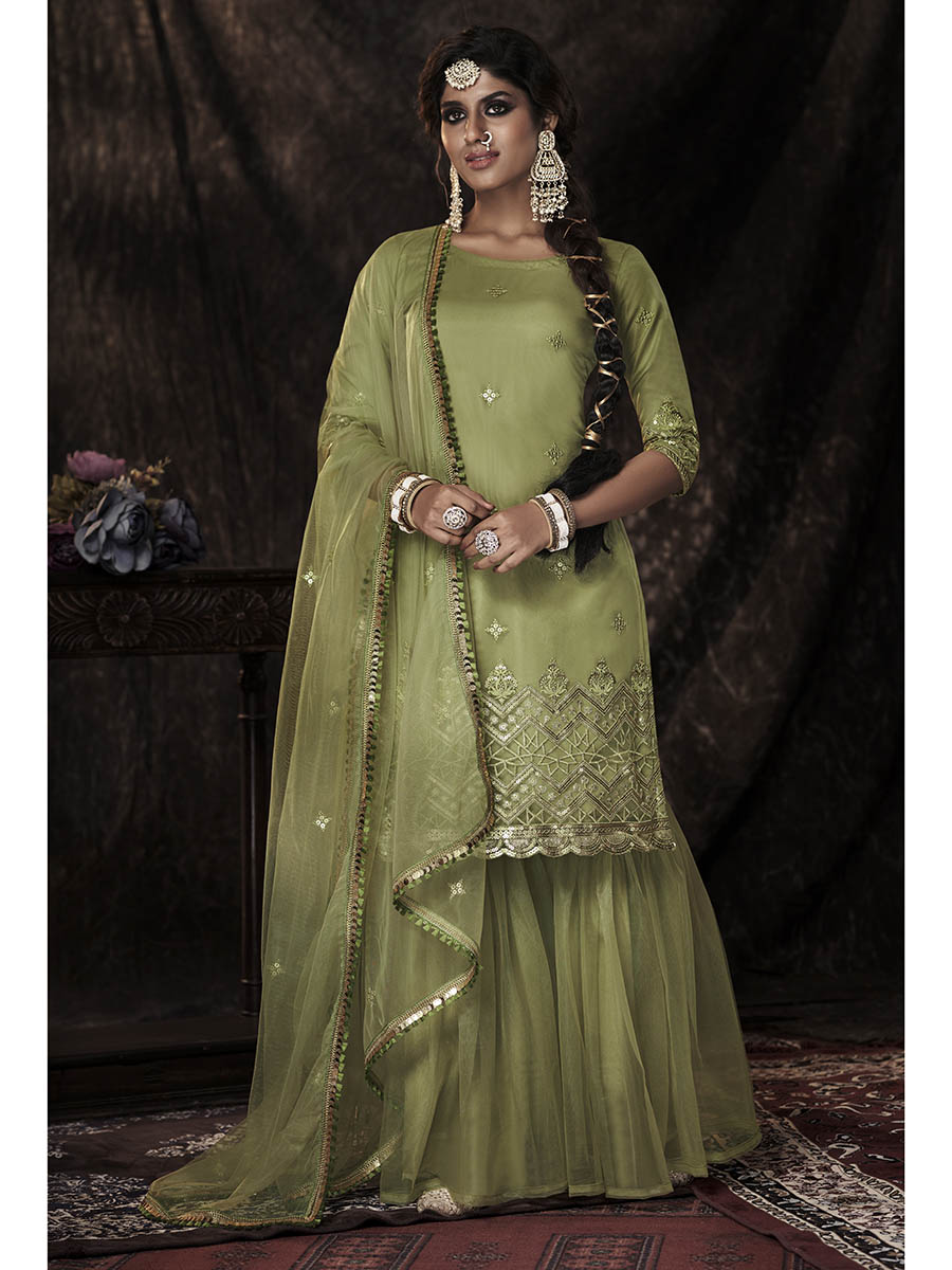 Myra Parrot Net Embroidered Sharara Suit