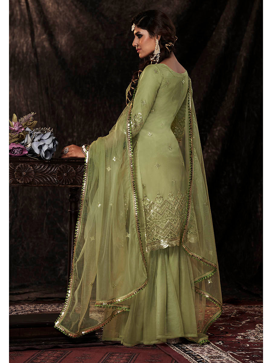 Myra Parrot Net Embroidered Sharara Suit