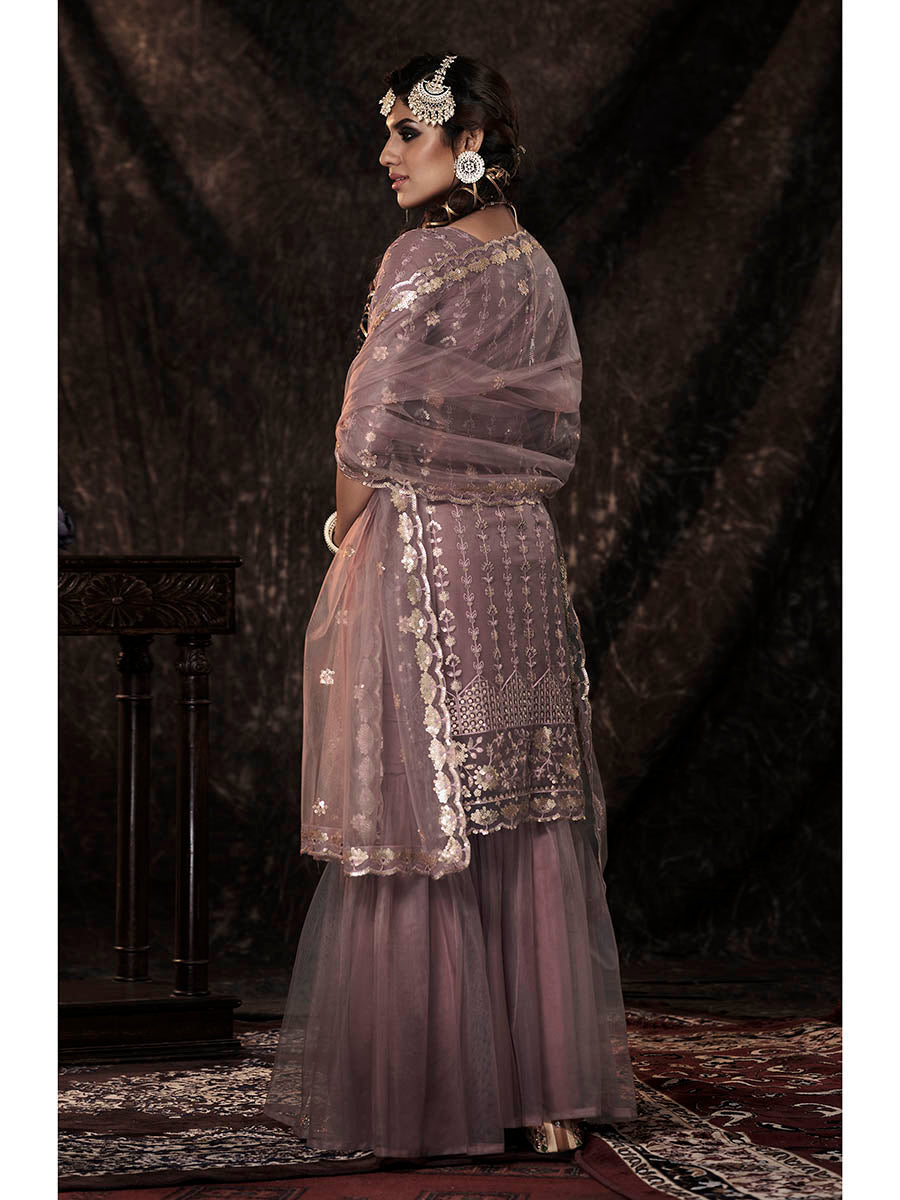 Myra Lilac Net Embroidered Sharara Suit