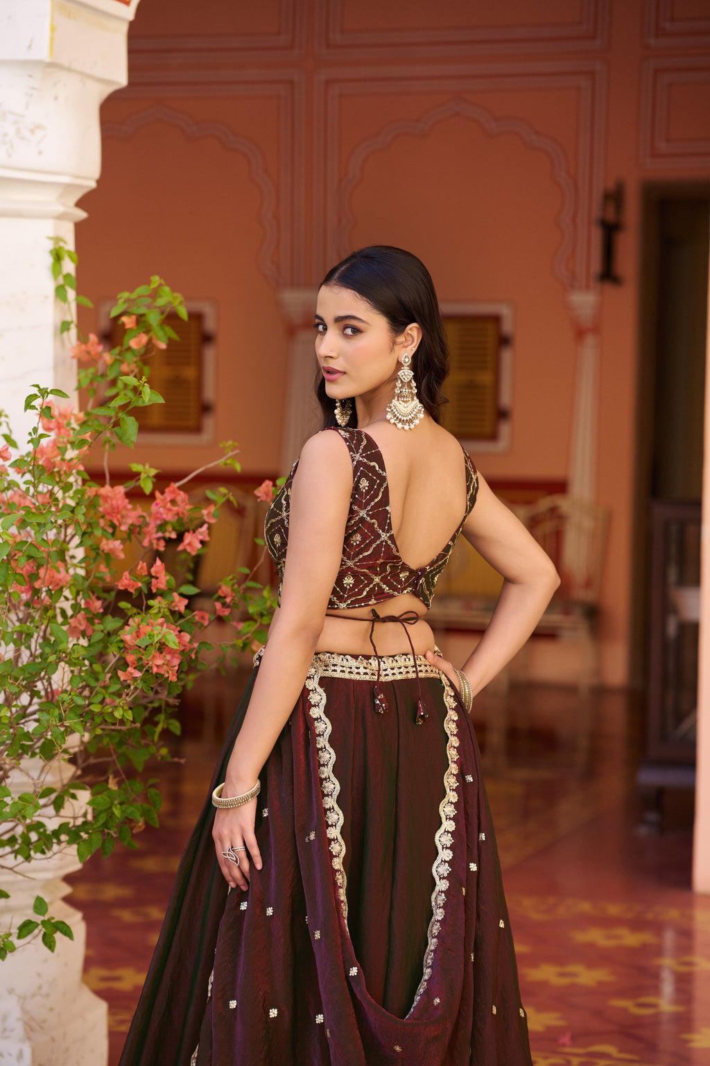 Lorenvalley Fashion Maroon Fendy Satin Sequins and Thread Embroidery Work Lehenga Choli with Dupatta