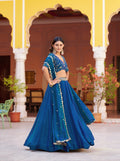 Lorenvalley Fashion Rama Fendy Satin Sequins and Thread Embroidery Work Lehenga Choli with Dupatta