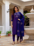 Vedant Vastram Viscose Silk Hand Work & Embroidery Work Stitched Salwar Suit Set-Violet