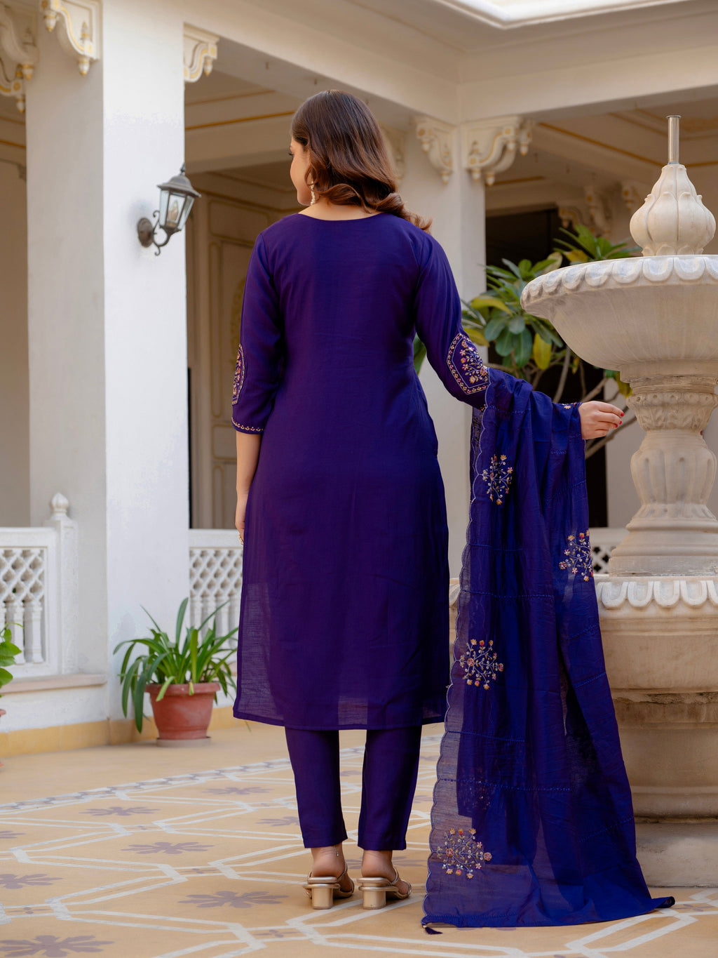 Vedant Vastram Viscose Silk Hand Work & Embroidery Work Stitched Salwar Suit Set-Violet