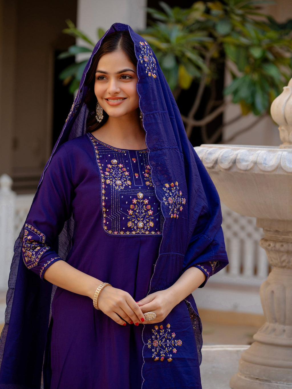 Vedant Vastram Viscose Silk Hand Work & Embroidery Work Stitched Salwar Suit Set-Violet