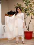 Vedant Vastram Viscose Silk Hand Work & Embroidery Work Stitched Salwar Suit Set-White