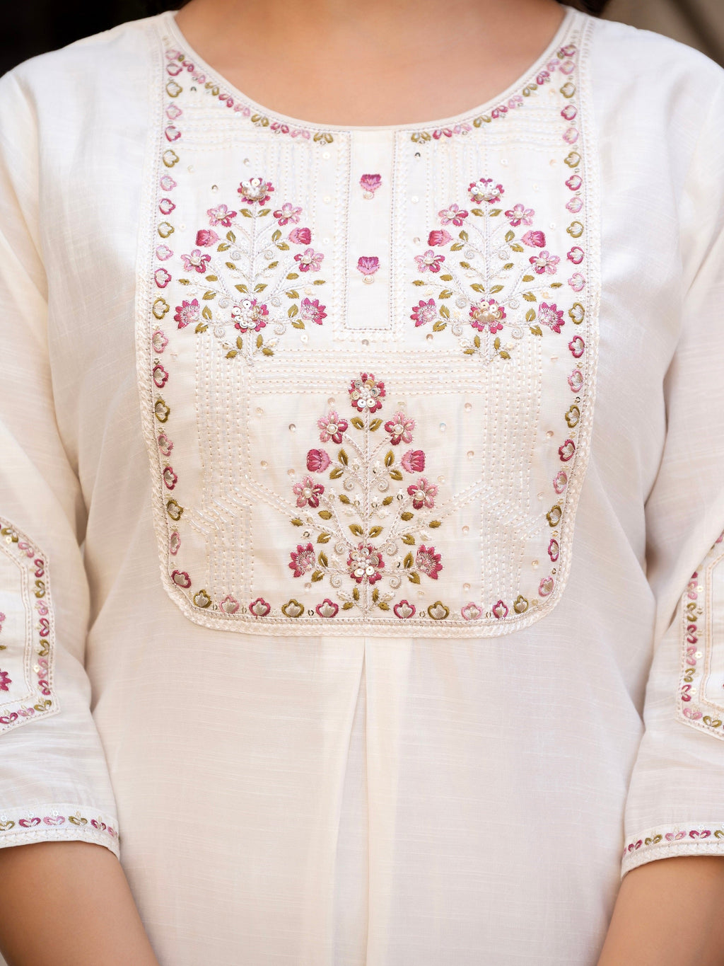 Vedant Vastram Viscose Silk Hand Work & Embroidery Work Stitched Salwar Suit Set-White